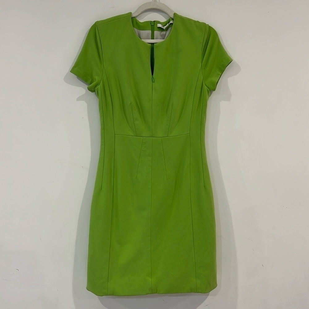 Diane Von Furstenburg Agatha Lime Green Zip front Mini Dress Size 10 - Picture 2 of 16